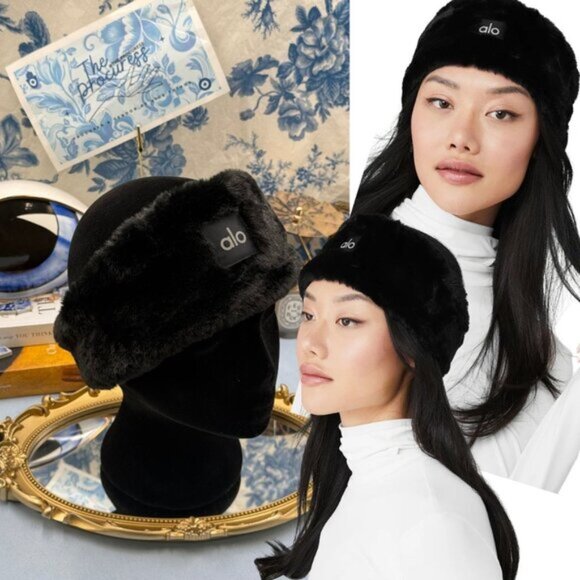 🆕 ALO YOGA 🧿 NWOT Faux Fur Ear Warmers - Black - Picture 1 of 13